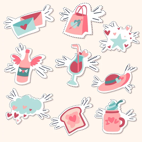 Pack Love Stickers Valentines Labels Set — Stock Vector