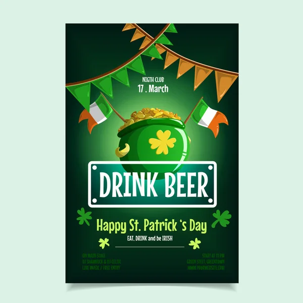 Saint Patrick Day Poster Brochure Holiday Invitation Vector Illustration — Stock Vector