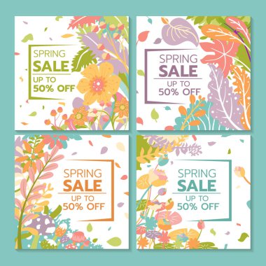 Çiçekli bahar satışı koleksiyon afişi. Özel sunulan sosyal medya grafikleri.