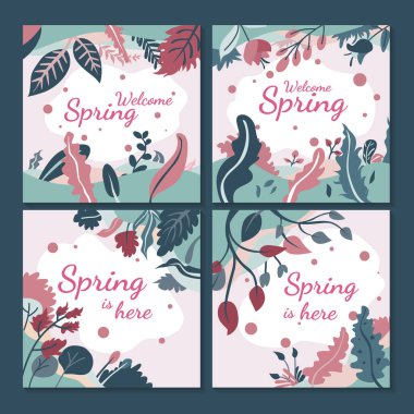 Çiçekli bahar satışı koleksiyon afişi. Özel sunulan sosyal medya grafikleri.