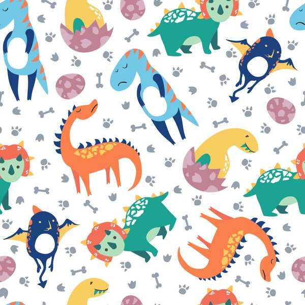 Dinosaures Motif Sans Couture Pour Les Enfants Fond Vectoriel Créatif — Image vectorielle