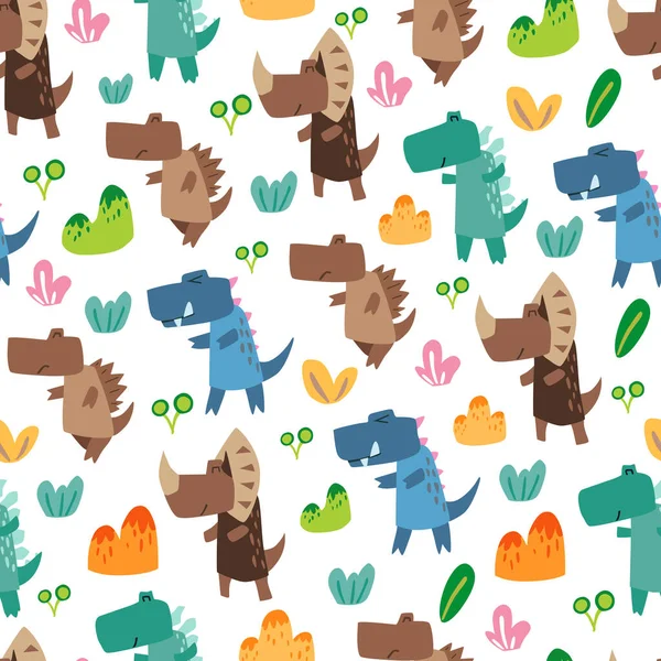 Dinosaurs Seamless Pattern Kids Creative Vector Childish Background — Stock Vector