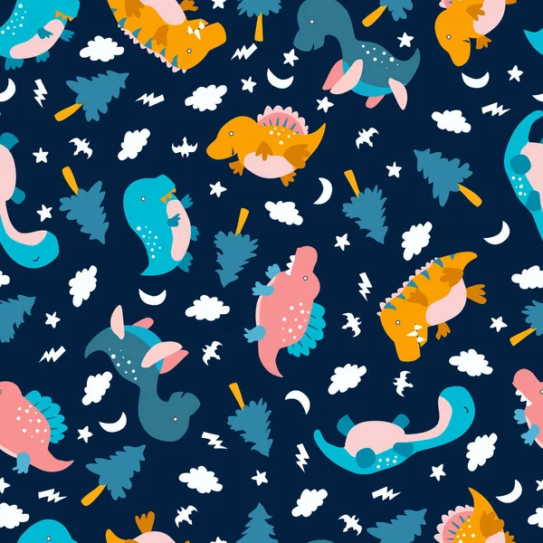 Dinosaurs Seamless Pattern Kids Creative Vector Childish Background — Stock Vector