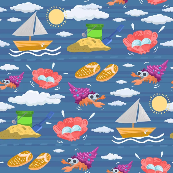 Summer Beach Seamless Pattern Vector Background — Stock Vector