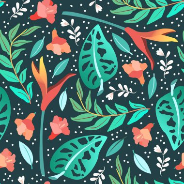 Tropikal yapraklar pürüzsüz. Yaz vektörü arkaplanı