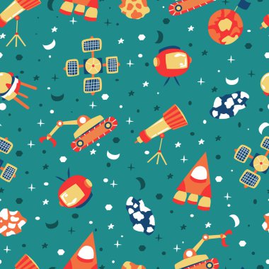 Uzay gemileri ve yıldızlarla kusursuz bir arkaplan, vektör illüstrasyonu