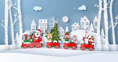 Origami kağıt sanatı, Noel Baba ve köydeki arkadaşıyla Noel treni, Mutlu Noeller ve mutlu yıllar.