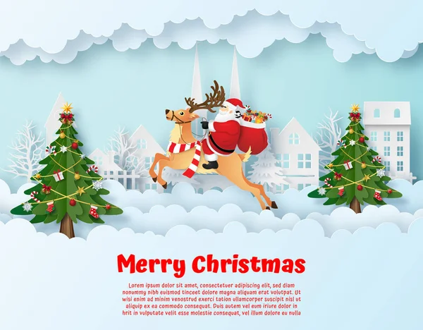 Origami kağıt sanatı, Noel Baba ve gökyüzünde asılı Noel balosundaki arkadaşı, Mutlu Noeller ve mutlu yıllar.