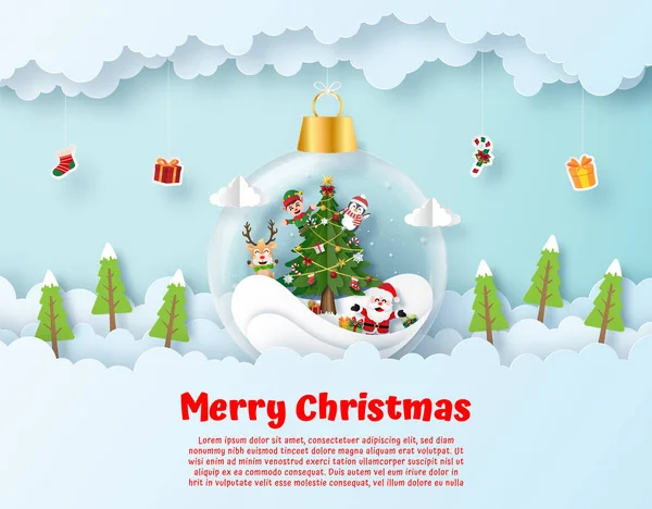 Origami kağıt sanatı, Noel Baba ve gökyüzünde asılı Noel balosundaki arkadaşı, Mutlu Noeller ve mutlu yıllar.