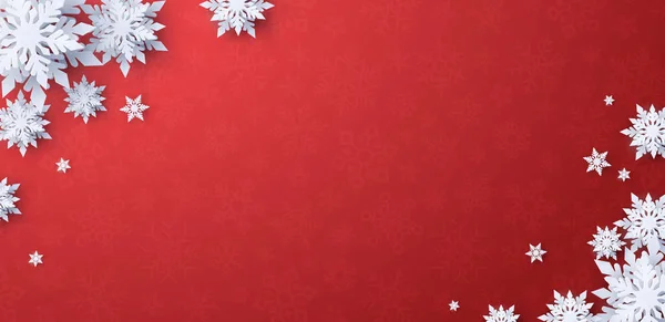 Découpe Papier Joyeux Noël Avec Flocon Neige Sur Fond Rouge — Image vectorielle