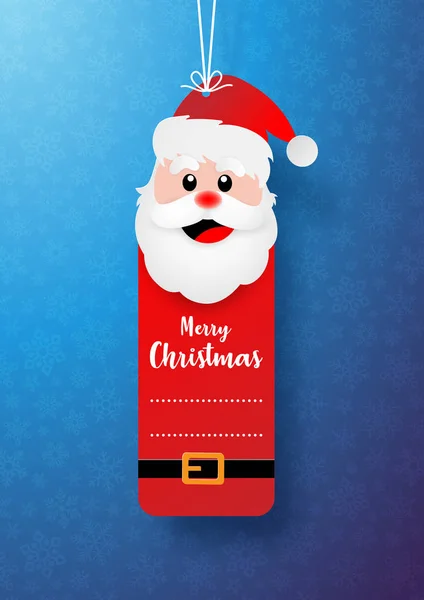 圣诞雪人纸艺圆形标志横幅和挂在蓝色雪花背景上的绳子 圣诞快乐 新年快乐 — 图库矢量图片
