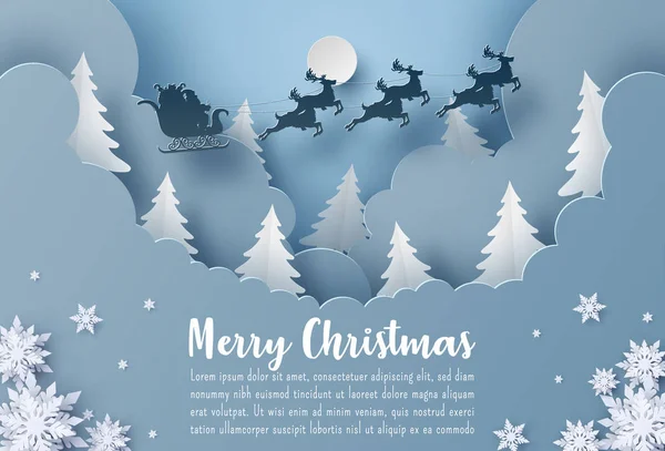 圣诞贺卡纸艺圣诞大旗圣诞老人和驯鹿飘扬在天空 圣诞快乐和新年快乐 — 图库矢量图片