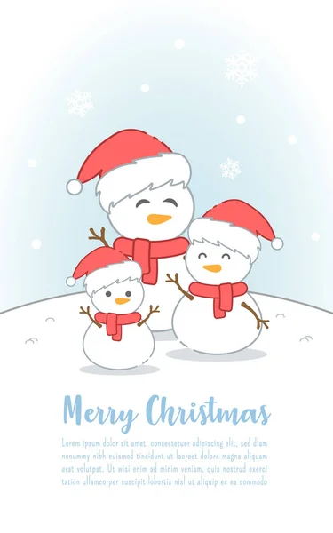 明信片横幅可爱卡通片雪人在圣诞节 圣诞快乐和新年快乐 — 图库矢量图片