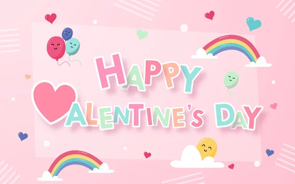 Postcard Banner Happy Valentines Day Decoration Pink Background Happy Valentines — Stock Vector