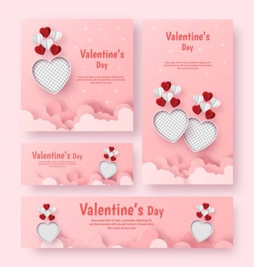 Sevgililer Günü afiş davetiyesi, balonlu boş fotoğraf, fotokopi alanı, aşk ve romantizm.