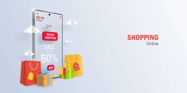 Online Shopping Mobile Application Banner Background Copy Space — 스톡 벡터