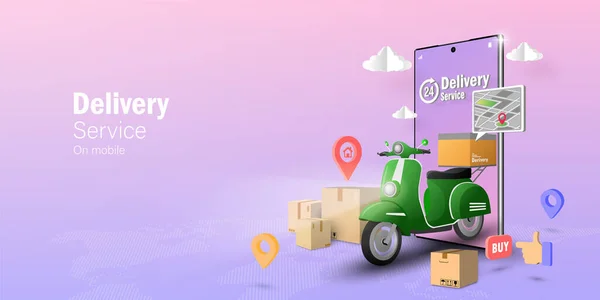 E-ticaret konsepti, mobil uygulama, transspotasyon ya da yiyecek teslimatı mobiletle