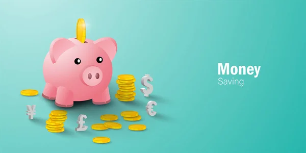 Money Saving Concept Uvedení Mince Banky Čuňas Mezi Mincí Měnové — Stockový vektor