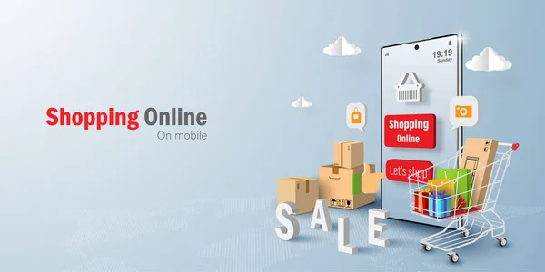 Online Shopping Mobile Application Banner Background Copy Space — 스톡 벡터