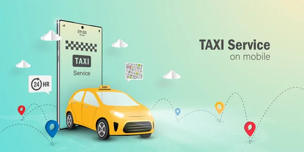 タクシーサービスオンラインコンセプト モバイルでのタクシーサービスアプリケーション コピースペース付きWebバナー — ストックベクタ