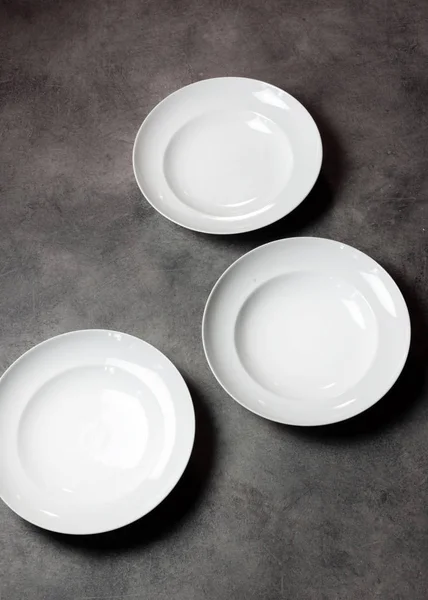 Set of different empty plates Overhead View — 스톡 사진