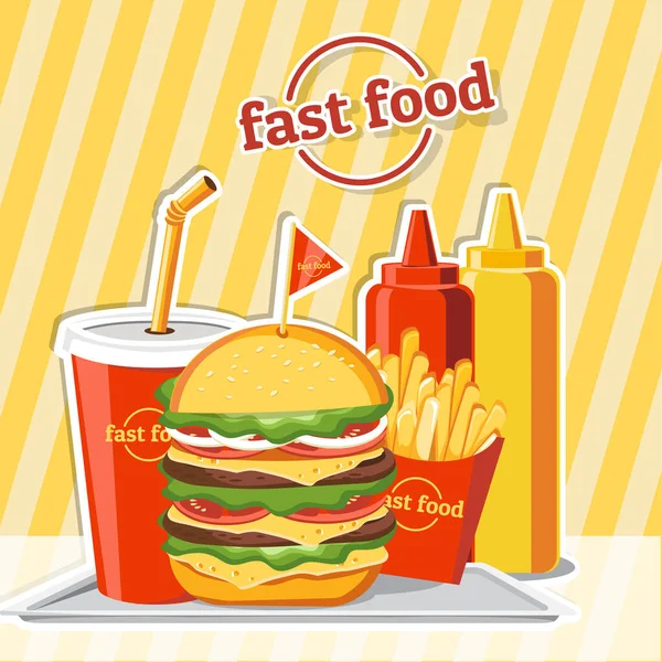 Fast Food Hamburger Smaczny Zestaw Fast Food Wektor — Wektor stockowy