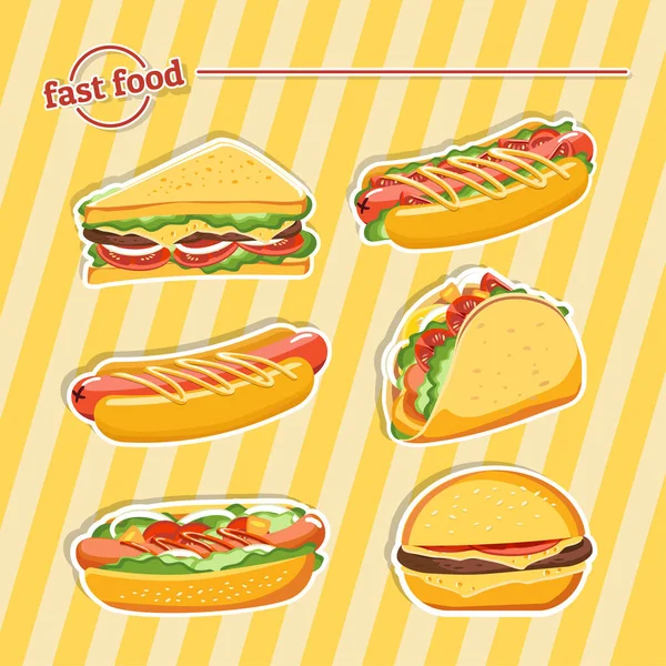 Fast Food Hamburger Tasty Set Fast Food Vector — Stock Vector