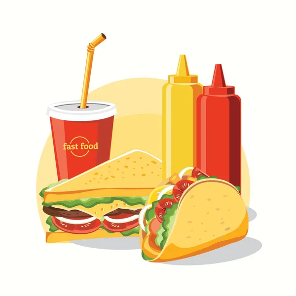 Fast Food Smaczny Zestaw Fast Food Wektor Izolowany Białym Tle — Wektor stockowy