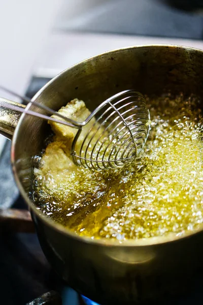 Kochen Frittieren Frittiertes Hühnerfleisch Kochen — Stockfoto