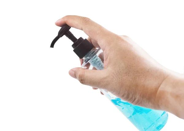 Hands Using Wash Hand Sanitizer Gel Pump Dispenser White Background — Stock Photo, Image