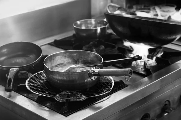 Cuoco Che Cucina Cucina Cuoco Lavoro Black Whit — Foto Stock