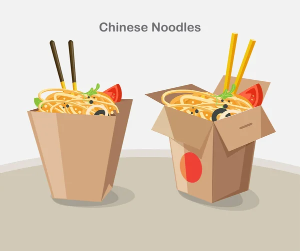 Cina Makanan Mengambil Kotak Ambil Kotak Mie Vektor Ilustrasi - Stok Vektor