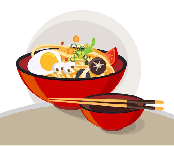 Sopa Chinesa Tradicional Com Macarrão Sopa Macarrão Tigela Chinesa Ilustração — Vetor de Stock