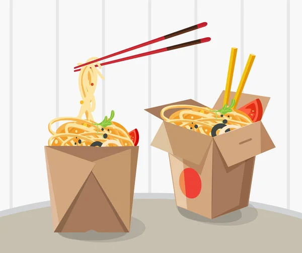 Chińskie Jedzenie Zabrać Pudełko Zabierz Makaron Pudełko Wektor Ilustracji — Wektor stockowy