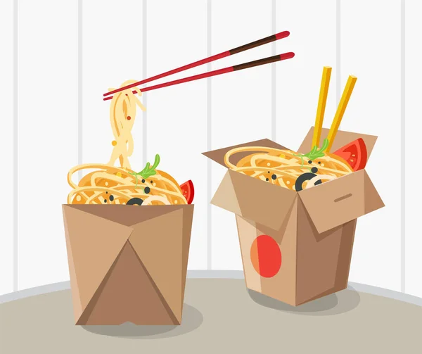 Chinese Food Take Away Box Take Away Box Noodles Vector Stock Vector