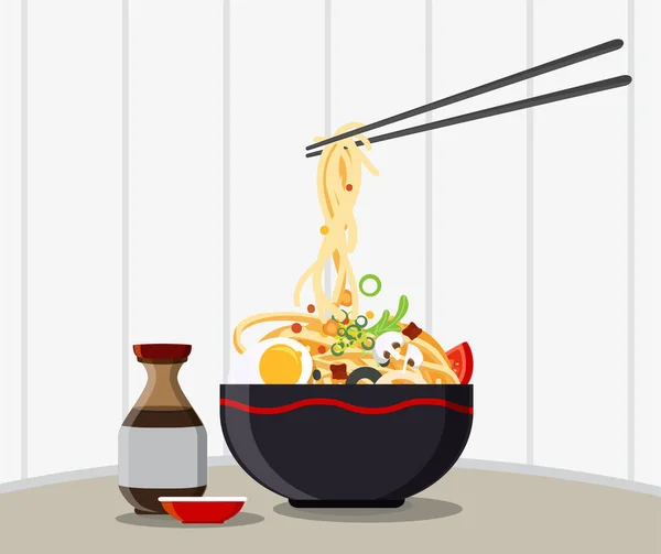 Geleneksel Çin Çorbası Erişteli Erişte Çorbası Çin Kâsesinde Erişte Çorbası — Stok Vektör