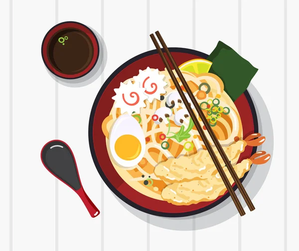 Sopa Chinesa Tradicional Com Macarrão Sopa Macarrão Tigela Chinesa Ilustração — Vetor de Stock