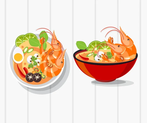 Tom Yum Kung Thaise Kruidige Soep Vector Thai Voedsel — Stockvector