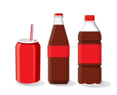 Hafif içecek şişesi ve bardak, soğuk kola bardakta buz.