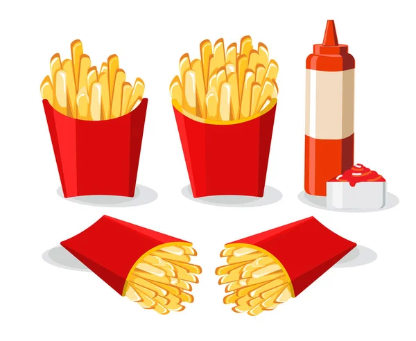 Sült Krumpli Piros Dobozban Illusztráció Sült Krumpli Chili Szósszal Ketchuppal — Stock Vector