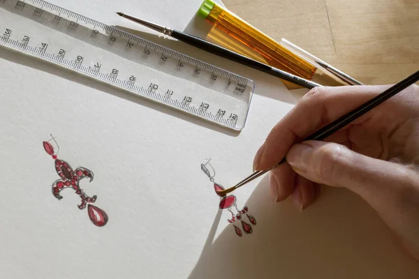 Artist Designer Drawing Sketch Jewelry Paper Drawing Jewelry Design Design — 스톡 사진