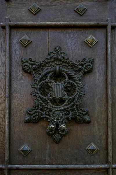 Frammento Antica Porta Con Ferro Forgiato Ornamento Decorativo Nel Castello — Foto Stock