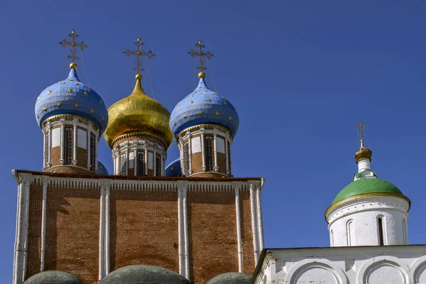 Orthodox church with golden domes . The Transfiguration Church in Ryazan.The Golden Ring of Russia. City Ryazan.