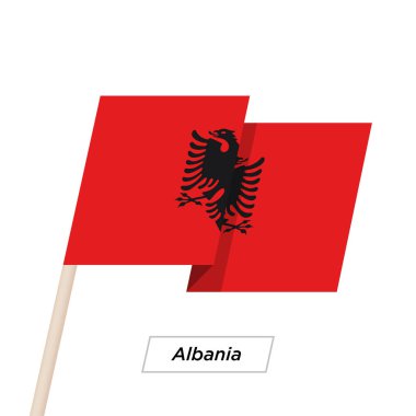 Arnavutluk şerit sallayarak üzerinde izole beyaz bayrak. Vektör çizim.