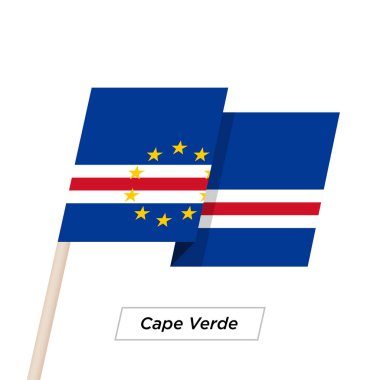 Cape Verde şerit üzerinde beyaz izole bayrak sallıyor. Vektör çizim.