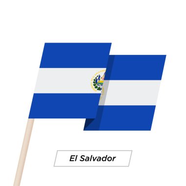 El Salvador şerit üzerinde beyaz izole bayrak sallıyor. Vektör çizim.