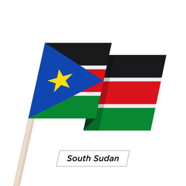 Güney Sudan şerit üzerinde beyaz izole bayrak sallıyor. Vektör çizim.