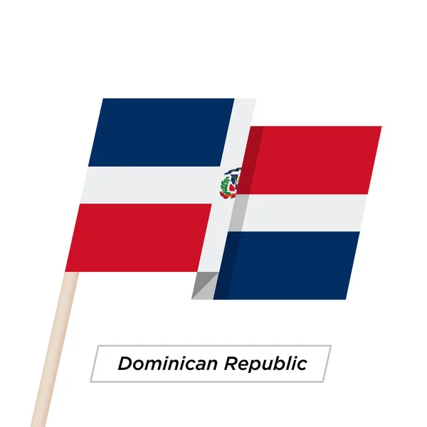 Dominik Cumhuriyeti şerit üzerinde beyaz izole bayrak sallıyor. Vektör çizim. — Stok Vektör