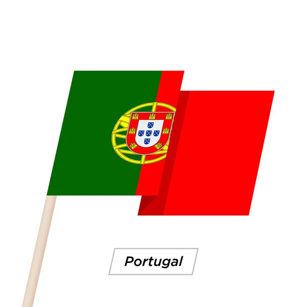 포르투갈 리본을 흔들며에 고립 된 흰색 플래그입니다. 벡터 일러스트 레이 션. — 스톡 벡터