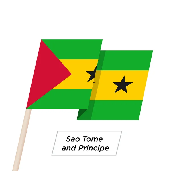 Sao Tome ve Principe şerit üzerinde beyaz izole bayrak sallıyor. Vektör çizim. — Stok Vektör